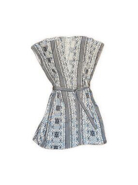 Boho Geometric Swim Cover Up Wrap Blue White One Size Kimono Beach